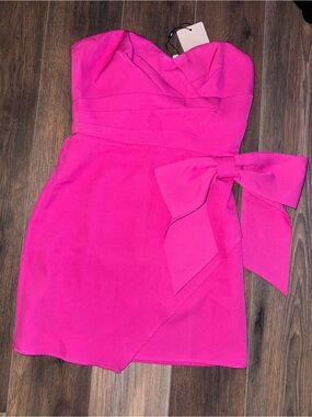 Adelyn Rae Vibrant Fuchsia Strapless Dress with Side Bow